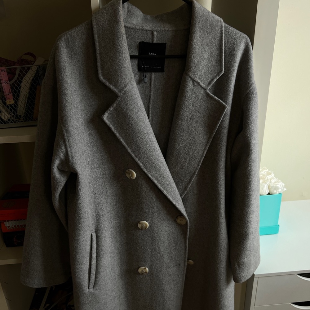Grey Zara oversized wool coat